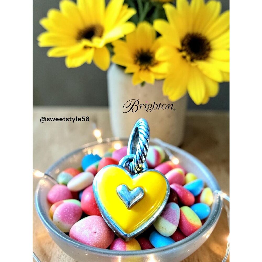 BRIGHTON "Candy Heart" Sunny Yellow And Silver Dangle Charm SWEET!